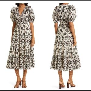 Ulla Johnson Irvette Floral Cotton Blend Dress Gardenia Floral Size 4 NWT